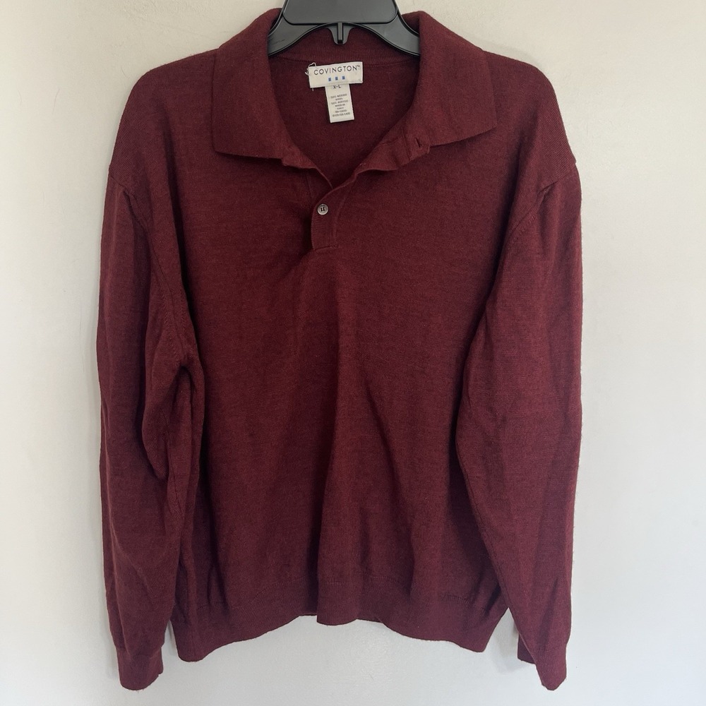 Covington Men's Long‎ Sleeve Merino Wool Blend Sweater Red Size XL